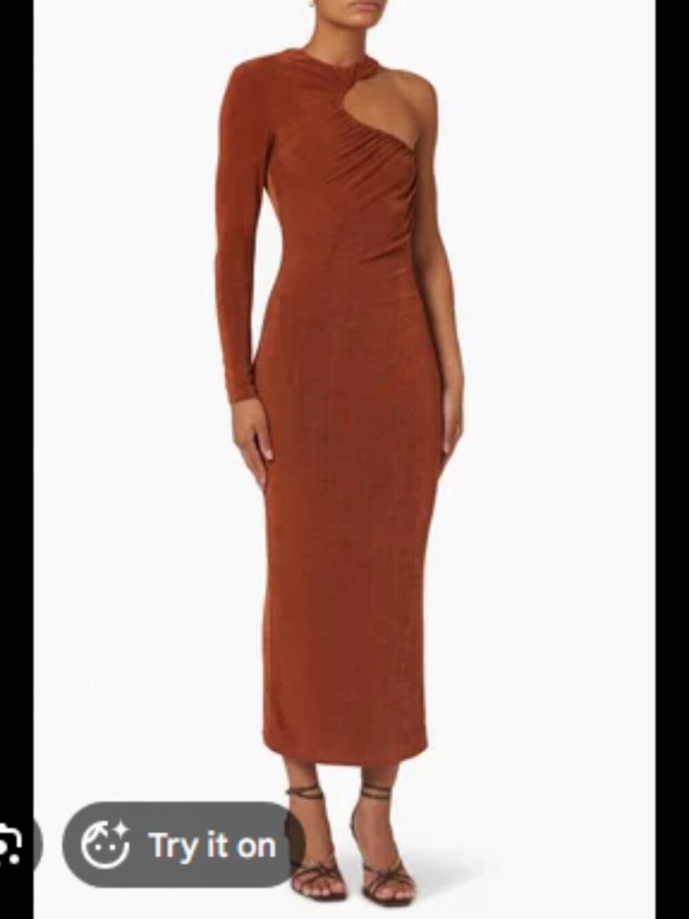 Misha Asher Copper Rust Colored Maxi Dress One Shoulder